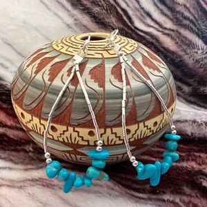 ❤️ Sleeping Beauty Turquoise 925 Liquid Silver Southwestern Dangle Earrings 2.5”